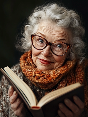 Foto dame met boek en bril